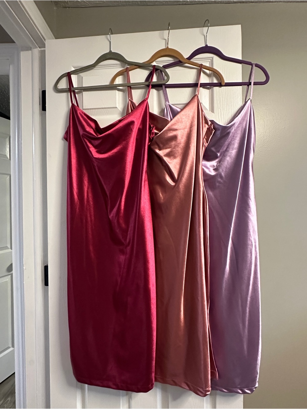 Satin Cowl Neck Midi Slip Dress - Pink, Rose, Lavender